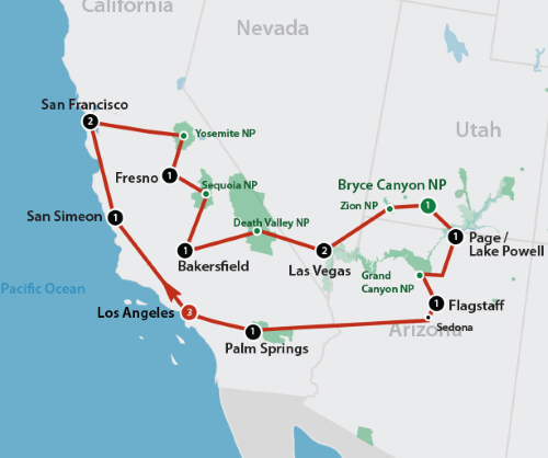 Klik op de afbeelding voor een vergroting autoreis amerika highlights of the west 001.png
