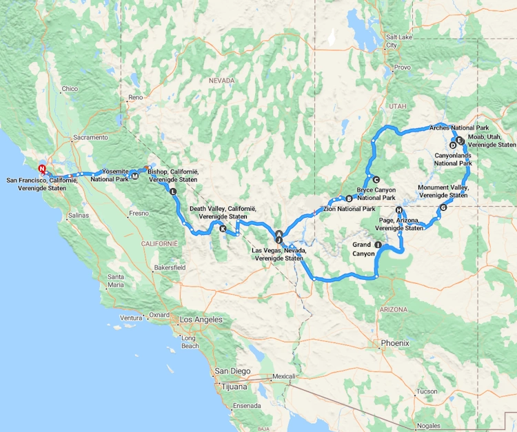 amerika the ultimate southwest groepsreis small group tour map.webp