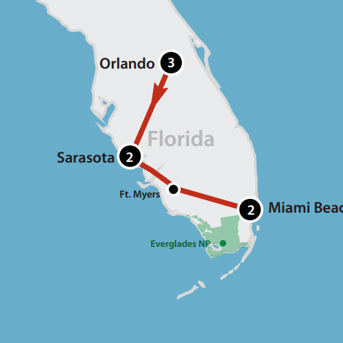 Klik op de afbeelding voor een vergroting Rondreis Amerika - Florida Express route