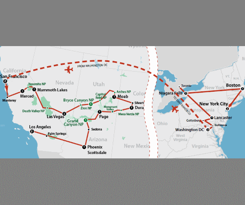 Klik op de afbeelding voor een vergroting Groepsreis Amerika Best of the East & West