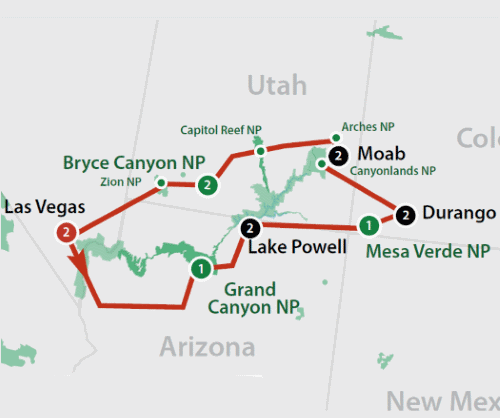 Klik op de afbeelding voor een vergroting Autoreis Amerika Canyon Explorer