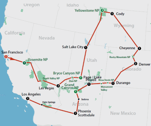 Klik op de afbeelding voor een vergroting Autoreis Amerika American National Parks vanaf San Francisco