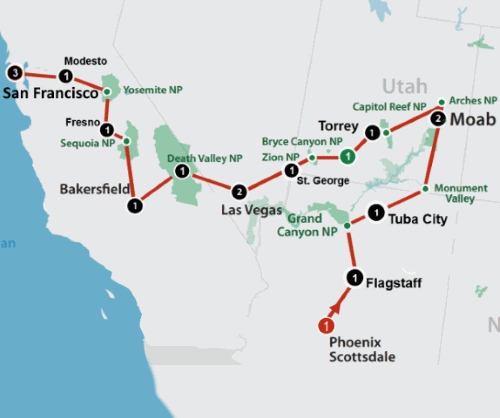 Klik op de afbeelding voor een vergroting Autoreis Amerika Great Parks of the West