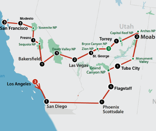 Klik op de afbeelding voor een vergroting Autoreis Amerika Southwest Explorer lang
