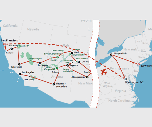 Klik op de afbeelding voor een vergroting Autoreis Amerika Best of America