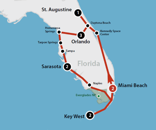 Klik op de afbeelding voor een vergroting Autoreis Amerika Panoramic Florida