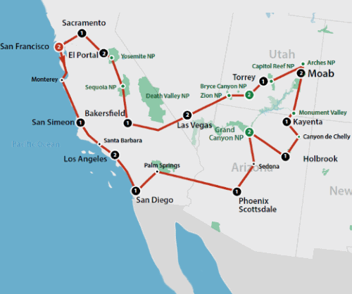 Klik op de afbeelding voor een vergroting Autoreis Amerika Panoramic Drive