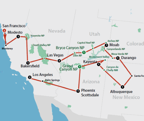 Klik op de afbeelding voor een vergroting Autoreis Amerika Western Vistas