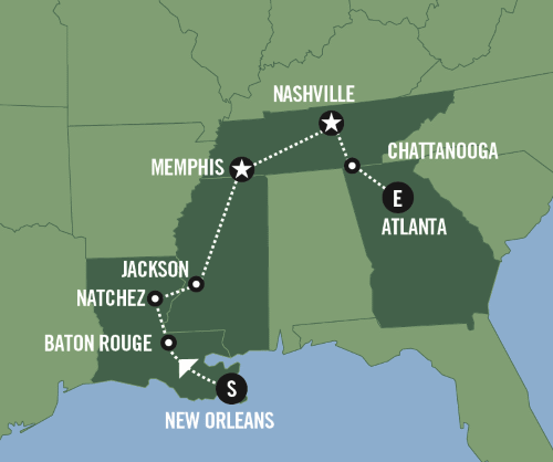 Klik op de afbeelding voor een vergroting Groepsreis Amerika Romantic Trails of the South