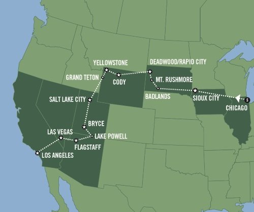 Klik op de afbeelding voor een vergroting groepsreis Amerika Chicago to L.A. 2