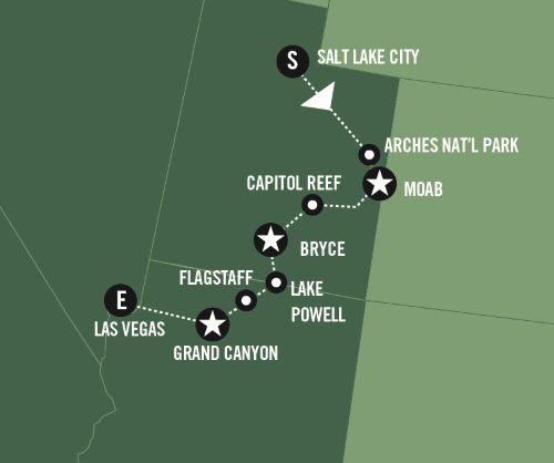 Klik op de afbeelding voor een vergroting groepsreis Amerika National Park Treasures