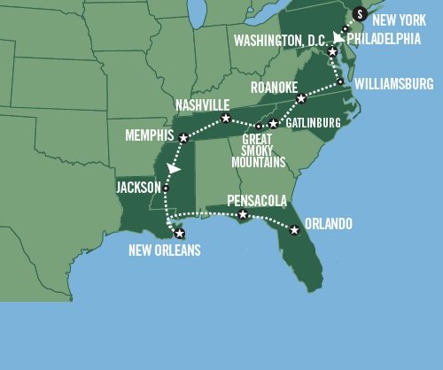 Klik op de afbeelding voor een vergroting Groepsreis Amerika Southern Explorer tot Orlando