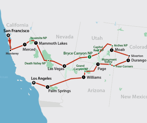 Klik op de afbeelding voor een vergroting Groepsreis Amerika Best of the West 15 dagen
