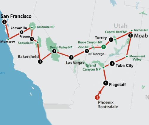 Klik op de afbeelding voor een vergroting Autoreis Amerika Great Parks of the West 18 dagen