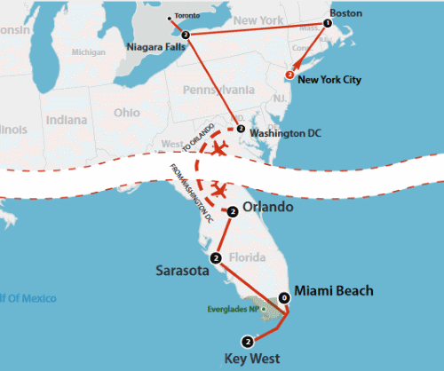 Klik op de afbeelding voor een vergroting Autoreis Amerika Americas East Coast