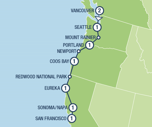 Klik op de afbeelding voor een vergroting Groepsreis Amerika Pacific Coast Explorer