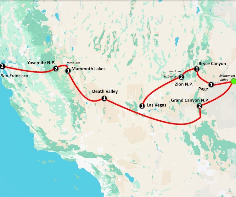 Actieve reis Amerika Hiking the National Parks of the West kaartje.jpg