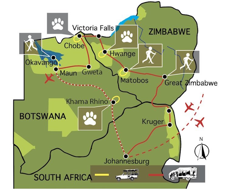 Kampeersafari Wildlife Avontuur Zimbabwe en Botswana kaartje.jpg