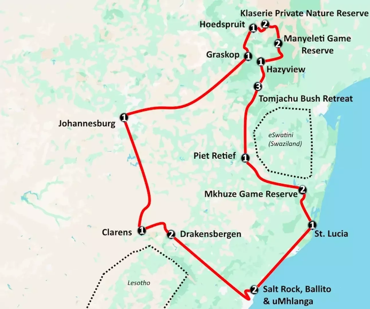Van Kruger tot Drakensbergen (23 dagen)