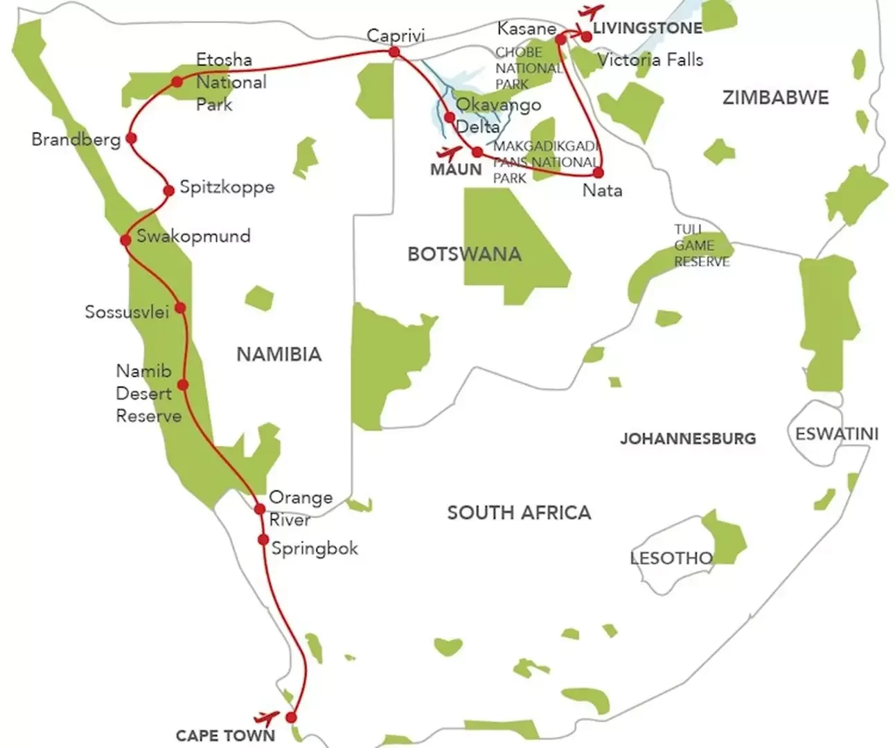 Groepsreis Op avontuur door Zuid-Afrika, Namibië, Botswana & Victoria watervallen kaartje.webp