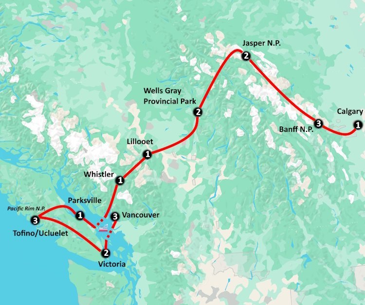 Camperrondreis Canada From Rockies to Ocean kaartje.jpg