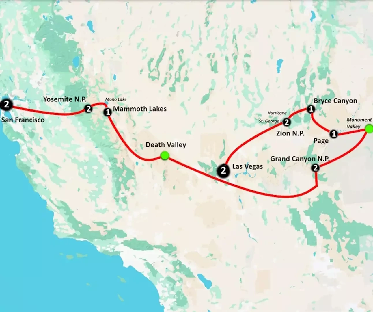 Actieve reis Amerika Hiking the National Parks of the West kaartje 2027.webp